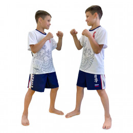 Шорты спортивные детские, материал: ложная сетка с полной запечаткой