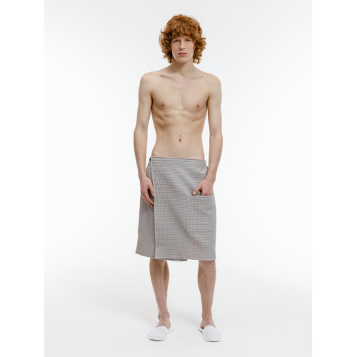 Килт вафельный мужской Onsen, светло-серый, единый размер