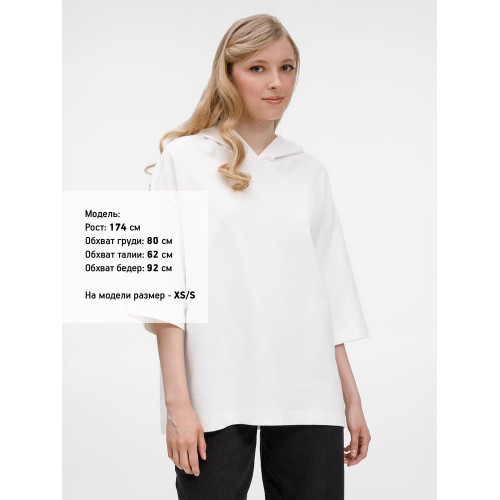 Футболка оверсайз унисекс с капюшоном Neofit, молочно-белая