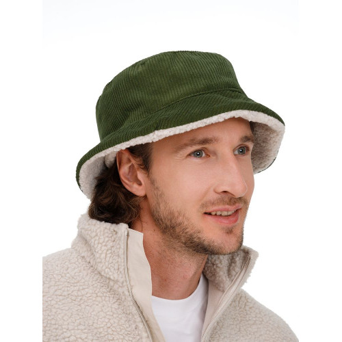 Панама Bucket двусторонняя утепленная, хаки с бежевым