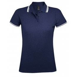 Рубашка поло женская Pasadena Women 200 с контрастной отделкой, темно-синяя с белым
